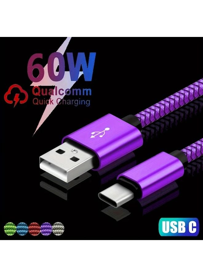 Red 78 74 Inch 60W Fast Charging USB A to Type C Nylon Braided Cable for Galaxy S22 S21 Note 20 Pixel - Image 2
